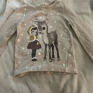 H&M Beige Long Sleeve Shirt with Deer Graphic